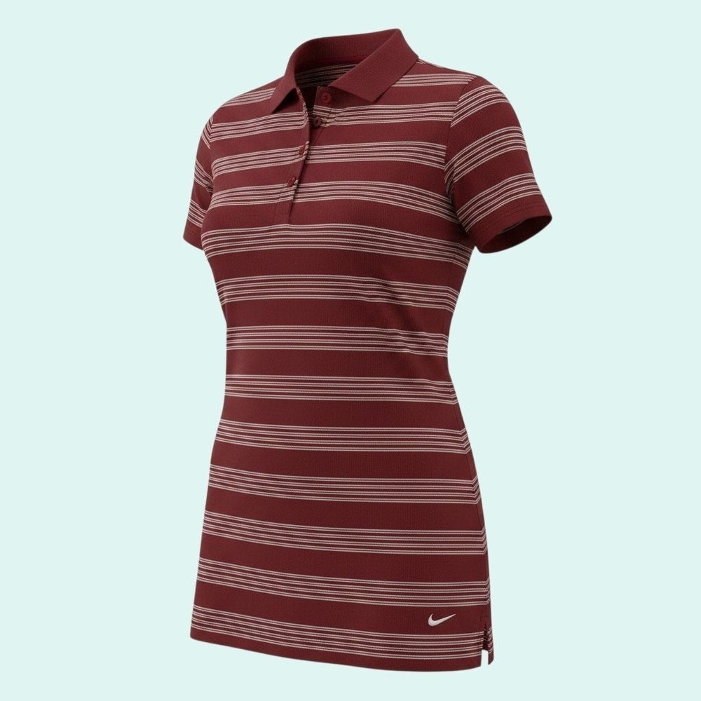 Nike Golf Dri Fit Womens M Red Striped Polo Shirt Athletic